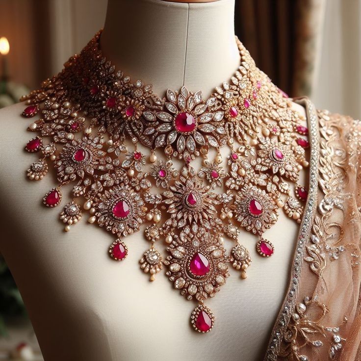 Beautiful Red Color Designer Chokars Without Earrings