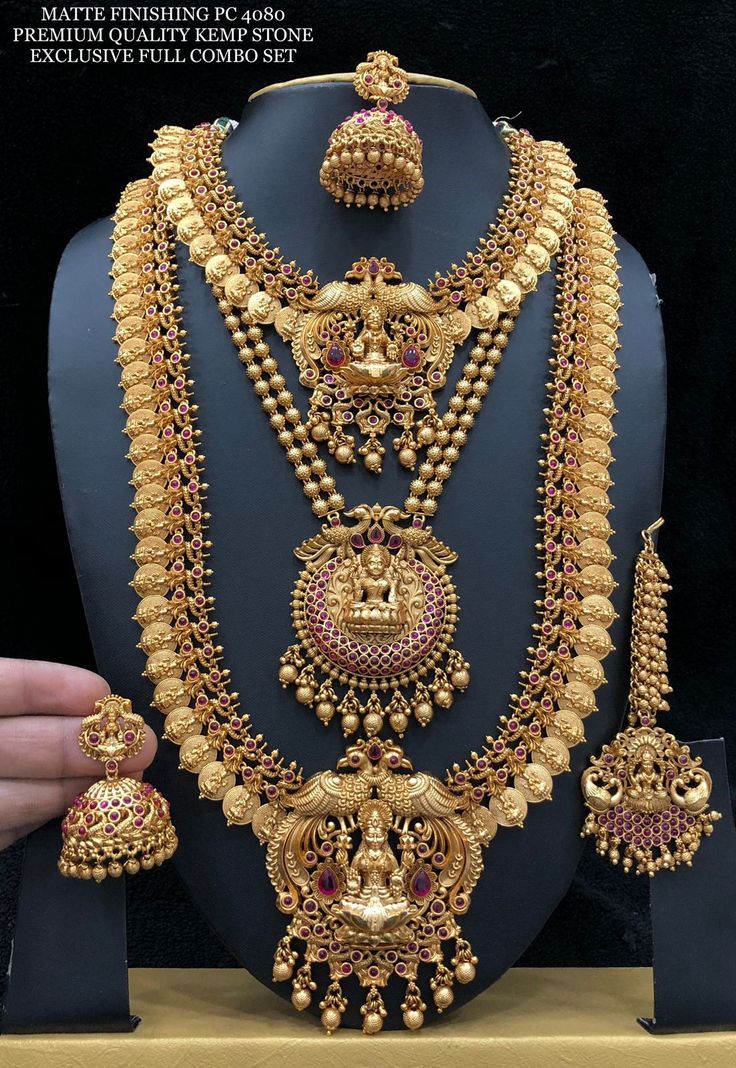 Golden Polished Heavy Temple Necklace Combo