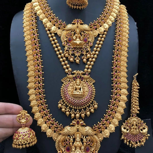 Golden Polished Heavy Temple Necklace Combo