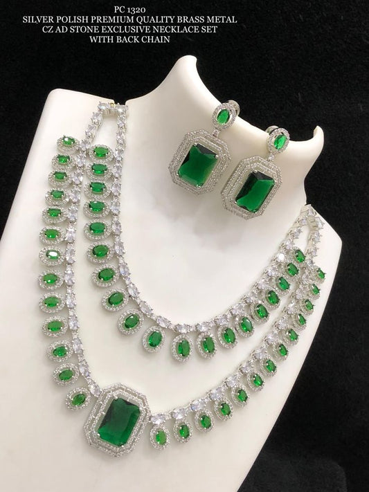 Silver Polish Premium Quality CZ AD Stone Necklace Set