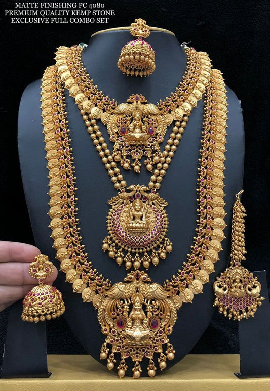 Golden Polished Heavy Temple Necklace Combo