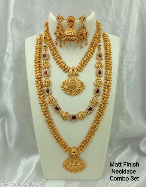 Designer 3 Layer Necklace Combo With Earring & Jhumka