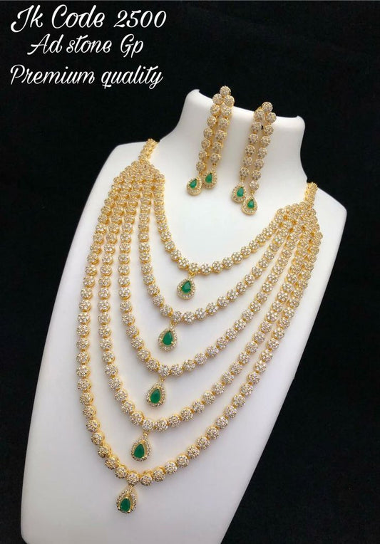 AD CZ Bridal Party 5 Line Neckless Set Jewellery